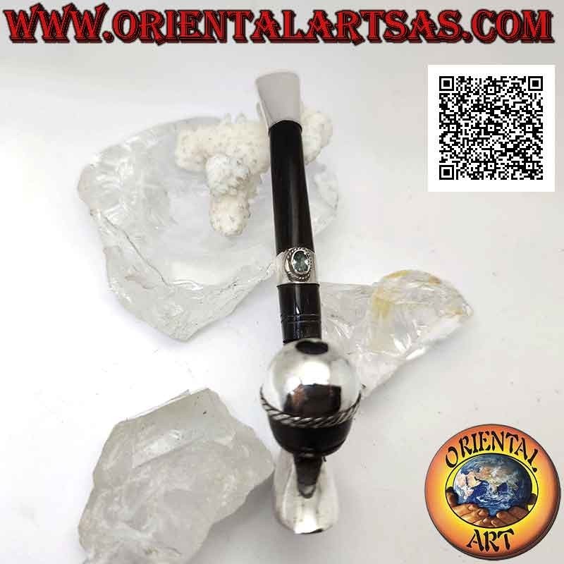 Bocchino "pipa" per sigarette del calciatore in corno di bue e inserti in argento 925 ‰ con topazio naturale