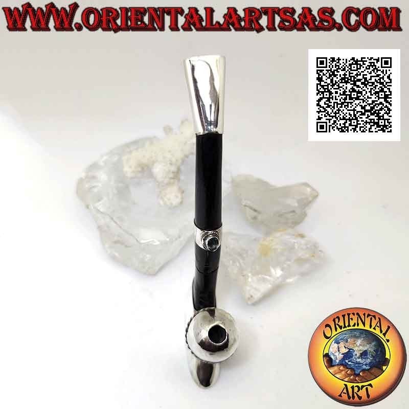 Fume-cigarette "pipe" de footballeur en corne de boeuf et inserts en argent 925‰ avec topaze naturelle