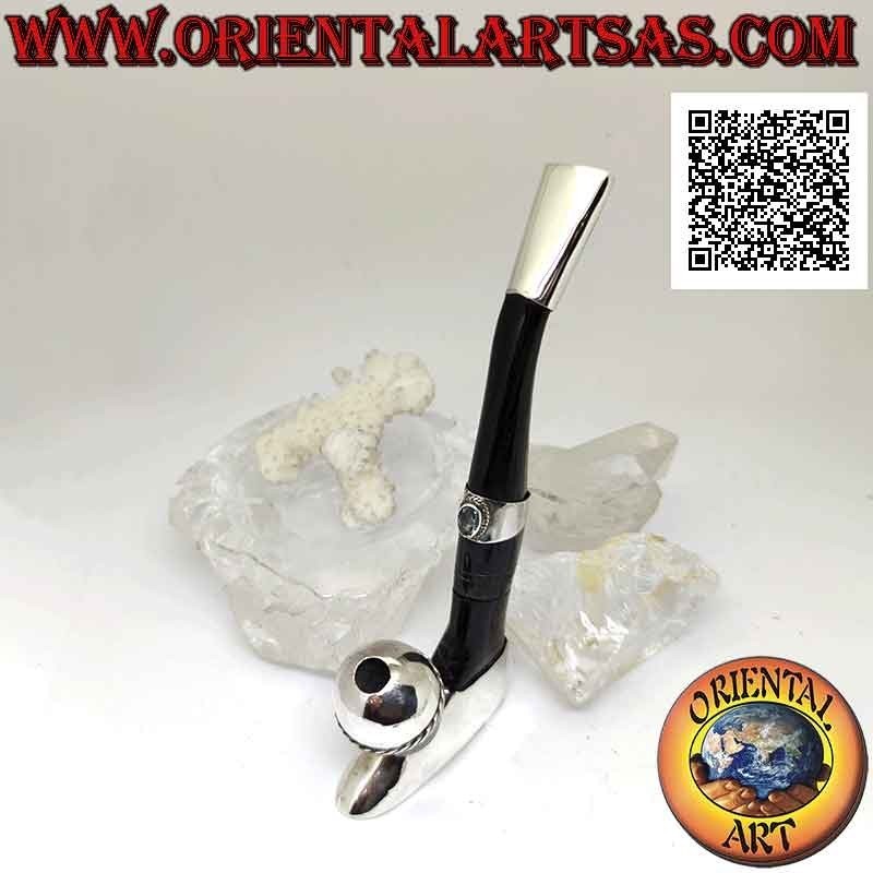 Bocchino "pipa" per sigarette del calciatore in corno di bue e inserti in argento 925 ‰ con topazio naturale