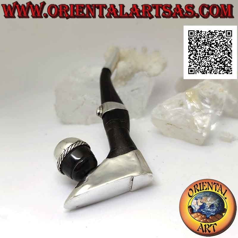 Soccer player's "pipe" cigarette holder in ox horn and 925 ‰ silver inserts with natural topaz