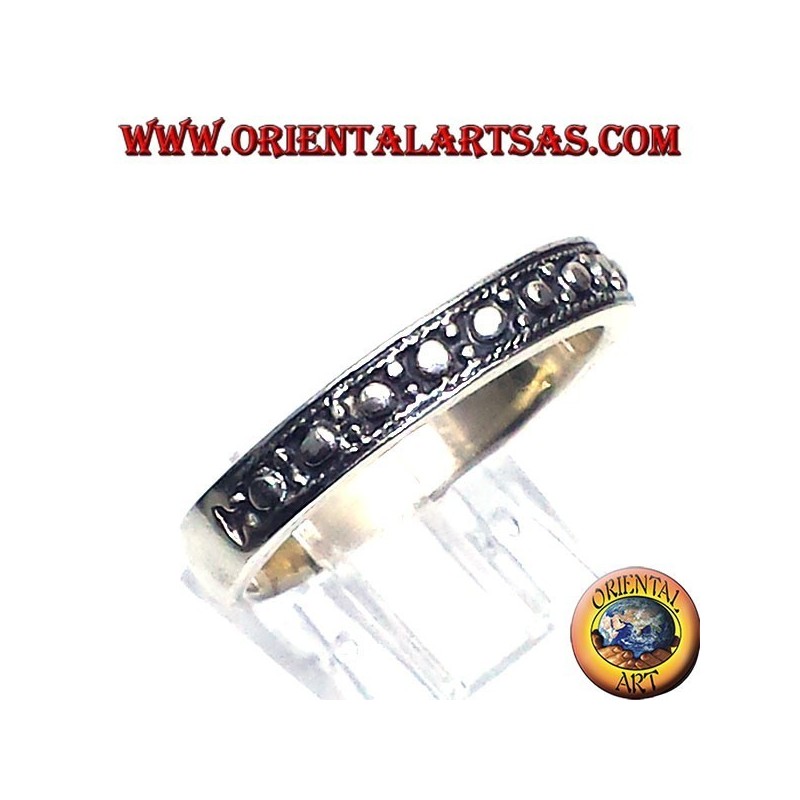 silver ring, carved, narrow band shot