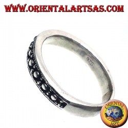 silver ring, carved, narrow band shot