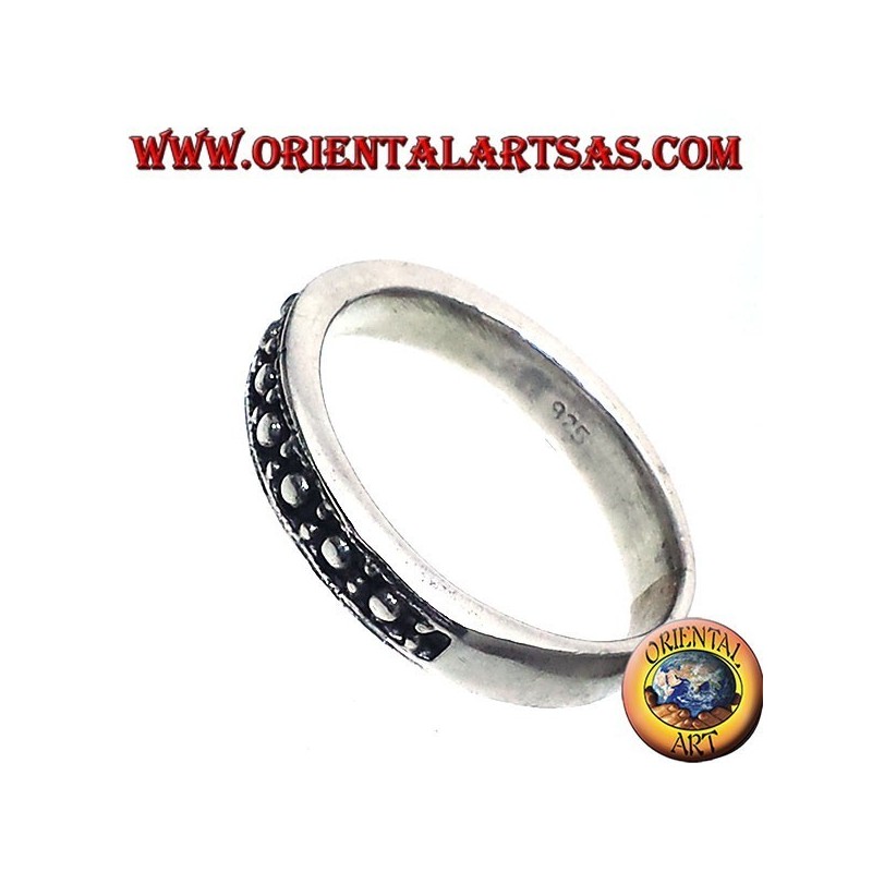 silver ring, carved, narrow band shot