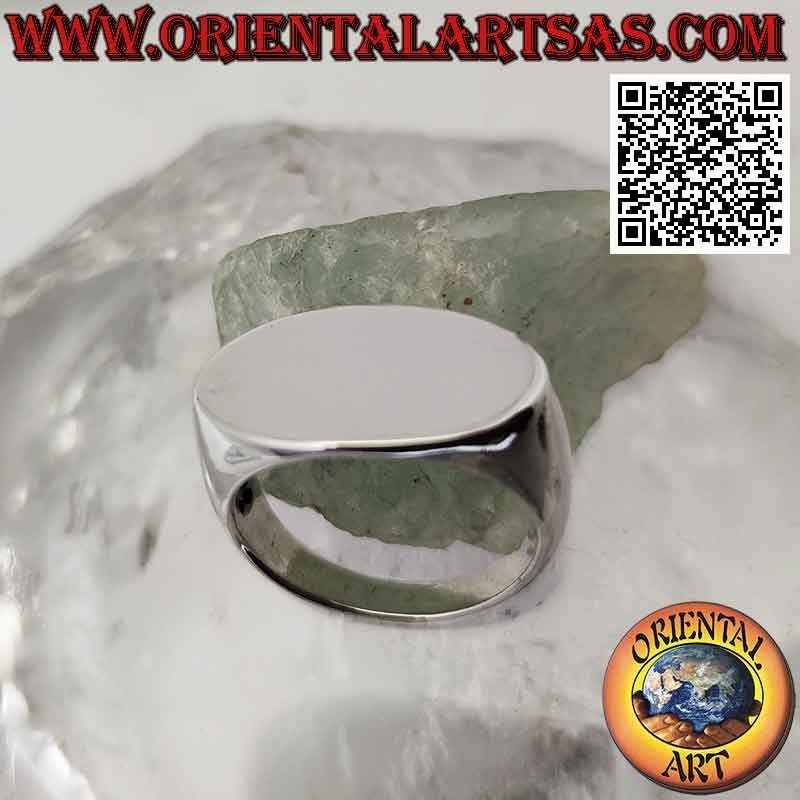 Flat cross oval smooth silver ring (12 x 20 mm)