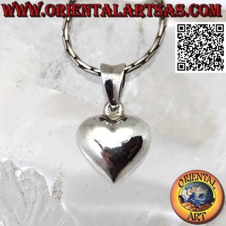 Ciondolo in argento, cuore liscio tridimensionale bombato da 12 mm