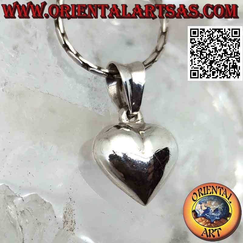Ciondolo in argento, cuore liscio tridimensionale bombato da 12 mm