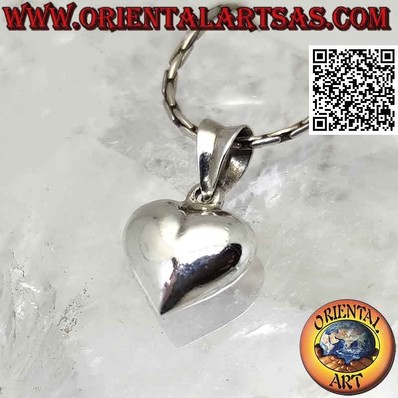 Colgante de plata, corazón liso tridimensional redondeado de 12 mm