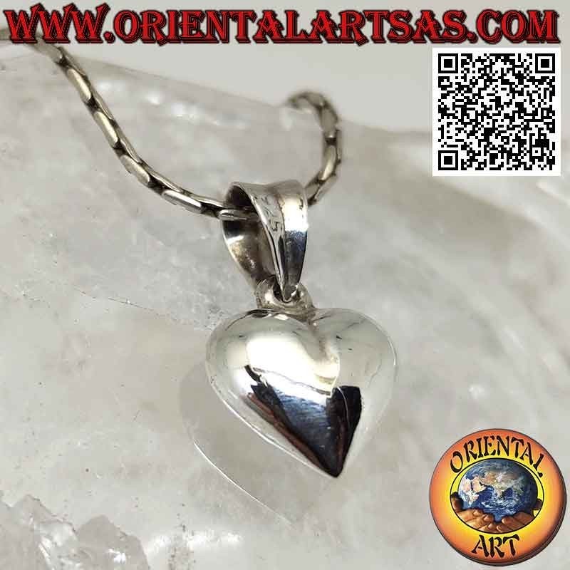 Pendentif en argent, coeur lisse tridimensionnel arrondi de 12 mm