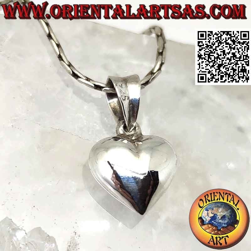 Ciondolo in argento, cuore liscio tridimensionale bombato da 12 mm