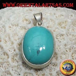 Pendentif en argent avec Turquoise naturelle tibétaine (Oval)