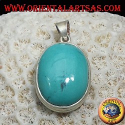 Silver Pendant with Natural Turquoise Tibetan (Oval)