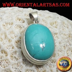 Pendentif en argent avec Turquoise naturelle tibétaine (Oval)