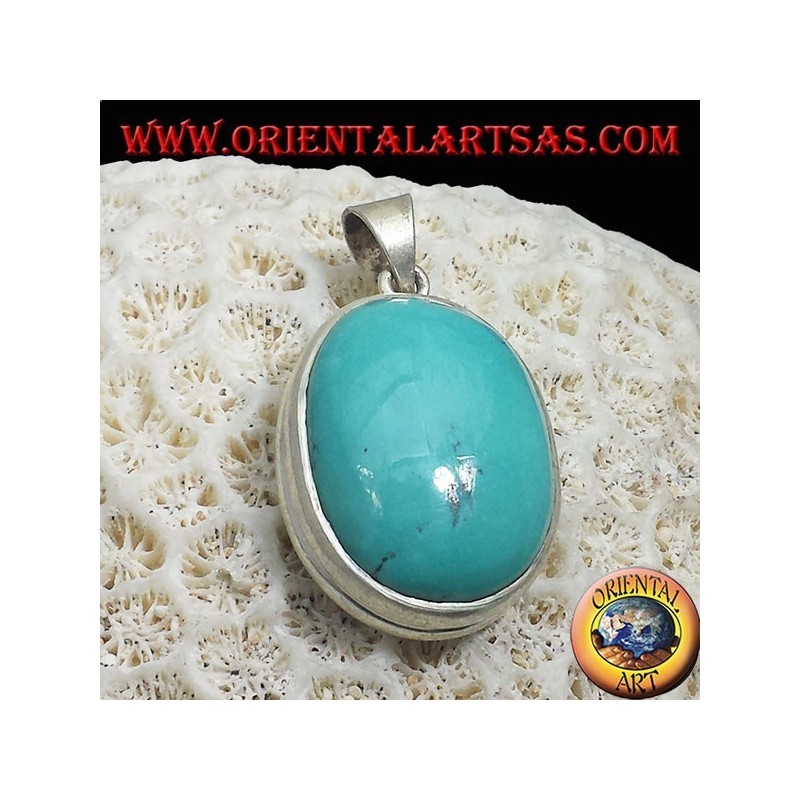 Ciondolo in argento con Turchese Tibetano naturale ovale
