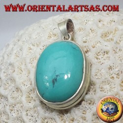 Pendentif en argent avec Turquoise naturelle tibétaine (Oval)