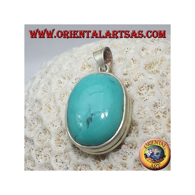 Pendentif en argent avec Turquoise naturelle tibétaine (Oval)