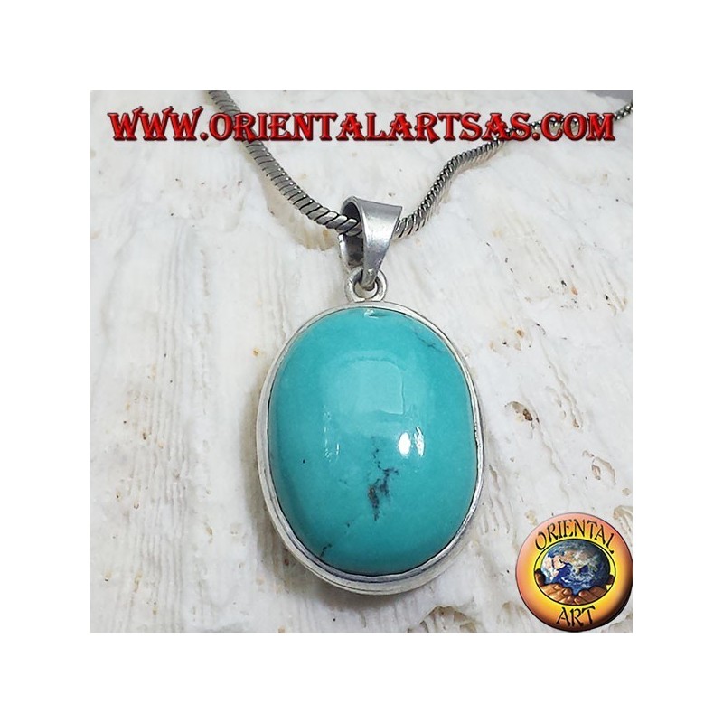 Ciondolo in argento con Turchese Tibetano naturale ovale