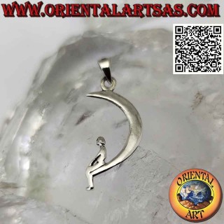 Pendentif en argent, enfant assis sur la lune (symbole dreamworks)