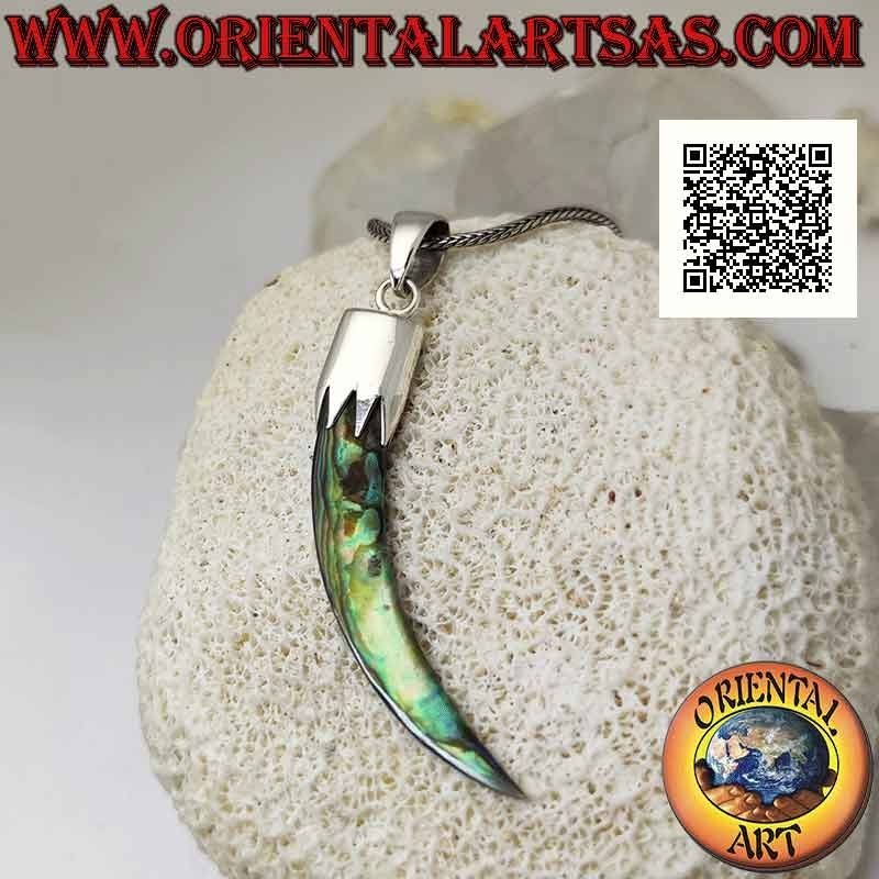 Ciondolo in argento, cornetto "portafortuna" di abalone (paua shell) con cappuccio (A)