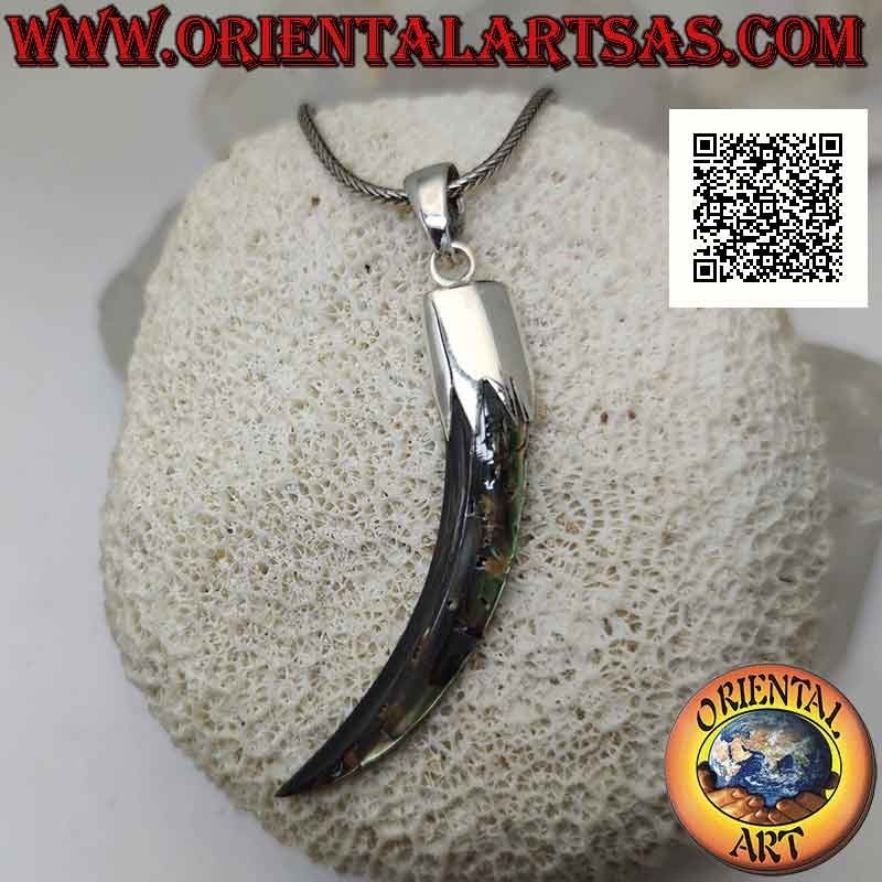 Ciondolo in argento, cornetto "portafortuna" di abalone (paua shell) con cappuccio (A)