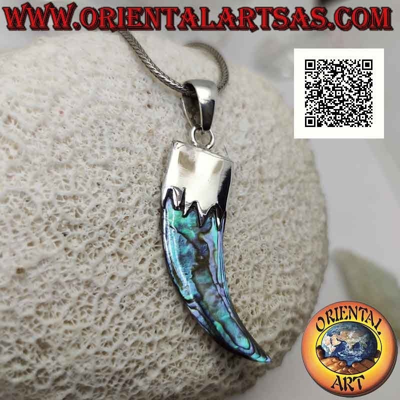 Silver pendant, abalone (paua shell) "lucky charm" horn with hood (B)