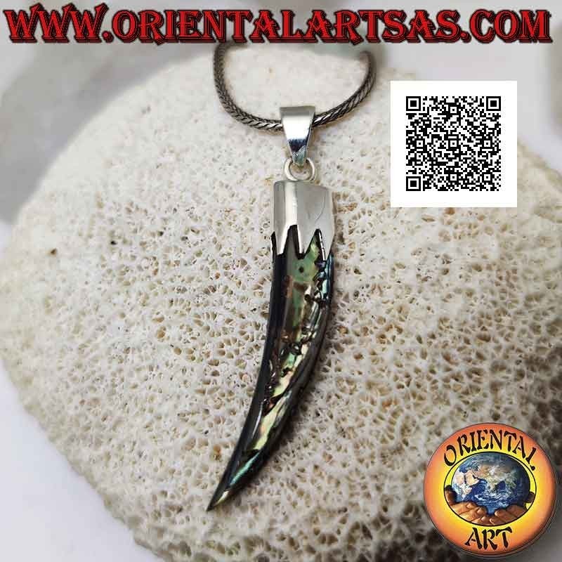Ciondolo in argento, cornetto "portafortuna" di abalone (paua shell) con cappuccio (C)