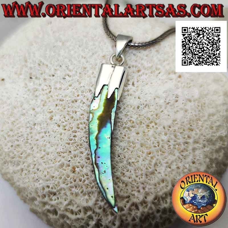Pendentif en argent, corne d'ormeau (paua shell) "porte-bonheur" avec capuchon (C)