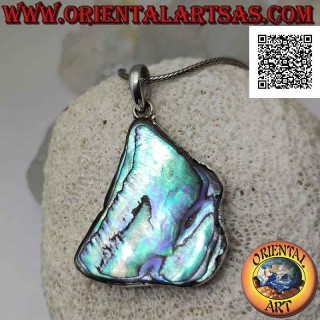 Ciondolo in argento con paua shell (abalone) di forma irregolare a filo bordo liscio (A)
