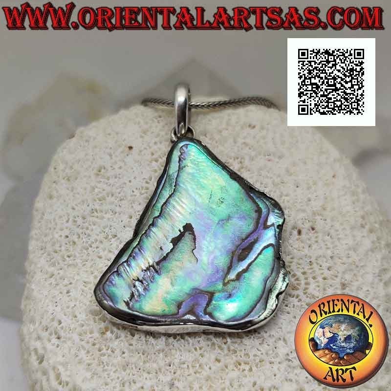 Silberanhänger mit unregelmäßig geformter Paua-Muschel (Abalone) mit glattem Randdraht (A)