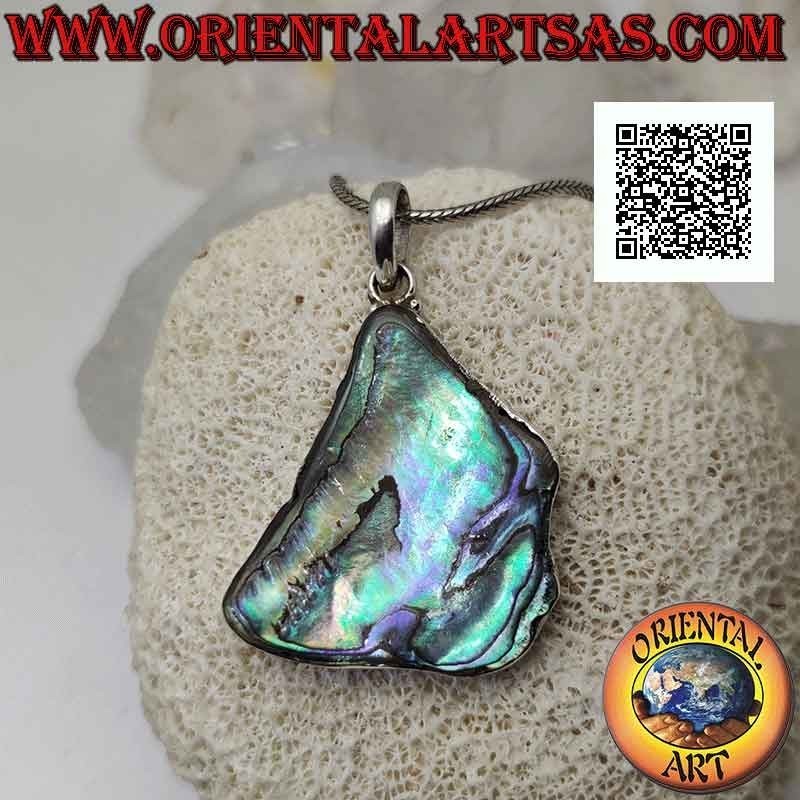 Ciondolo in argento con paua shell (abalone) di forma irregolare a filo bordo liscio (A)