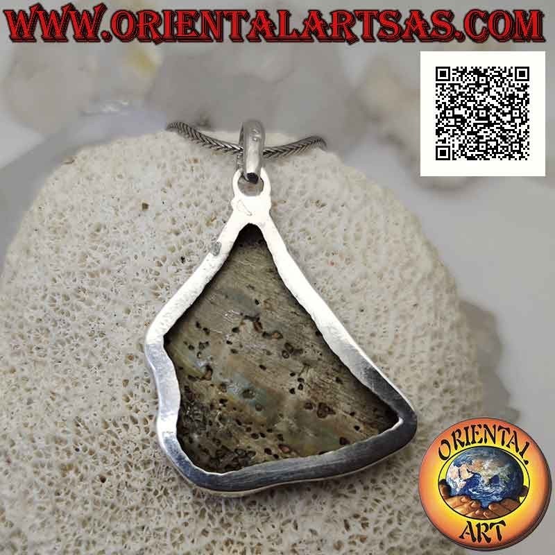 Colgante de plata con concha de paua (abulón) de forma irregular con alambre de borde liso (A)