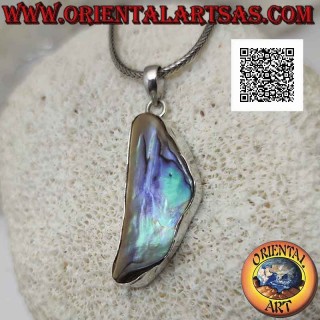 Silberanhänger mit unregelmäßig geformter Paua-Muschel (Abalone) mit glattem Randdraht (B)