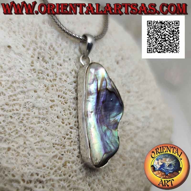 Colgante de plata con concha de paua (abulón) de forma irregular con alambre de borde liso (B)