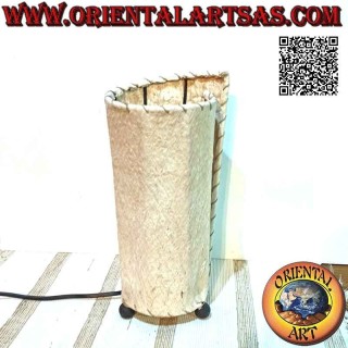 Ethnic table lamp, "cylinder sheet" with a 30 cm round base in tree bark