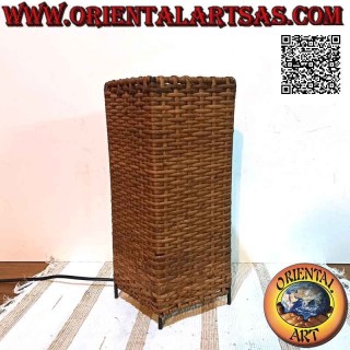 Lampe de table ethnique, "parallélépipède linéaire" à base carrée en bambou tressé 33 cm