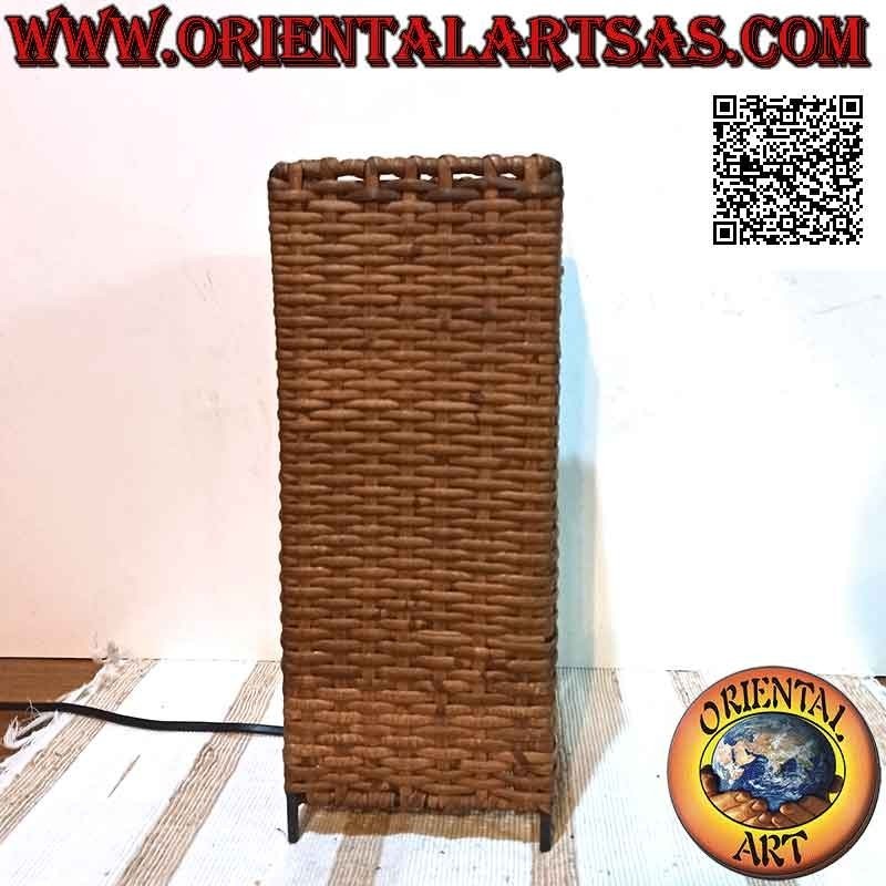 Ethnic table lamp, "linear parallelepiped" with a square base in woven bamboo 33 cm
