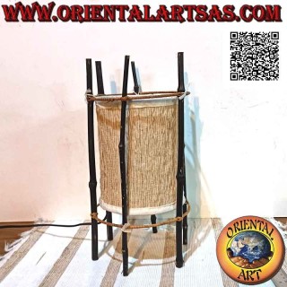 Ethnic table lamp, "linear cylinder" with a round base in sandalwood root and 35 cm bamboo structure