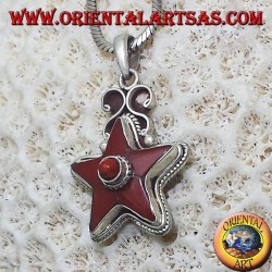 silver pendant Natural Coral Star