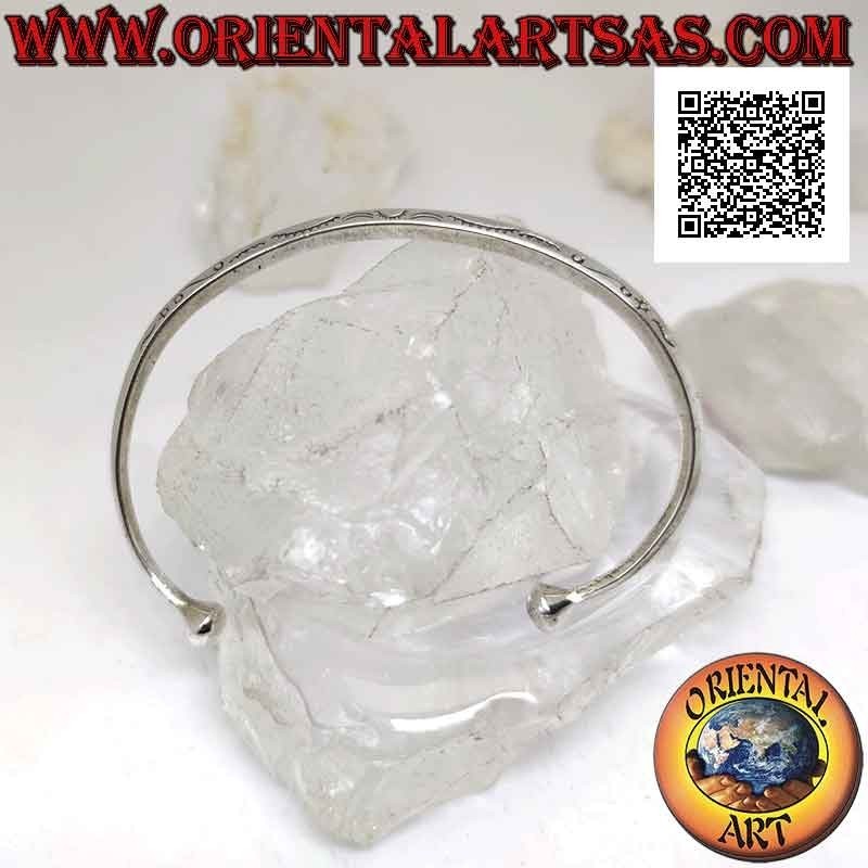 Rigid bracelet in 925 ‰ silver rhomboid with decorated engraved arches and terminal ball