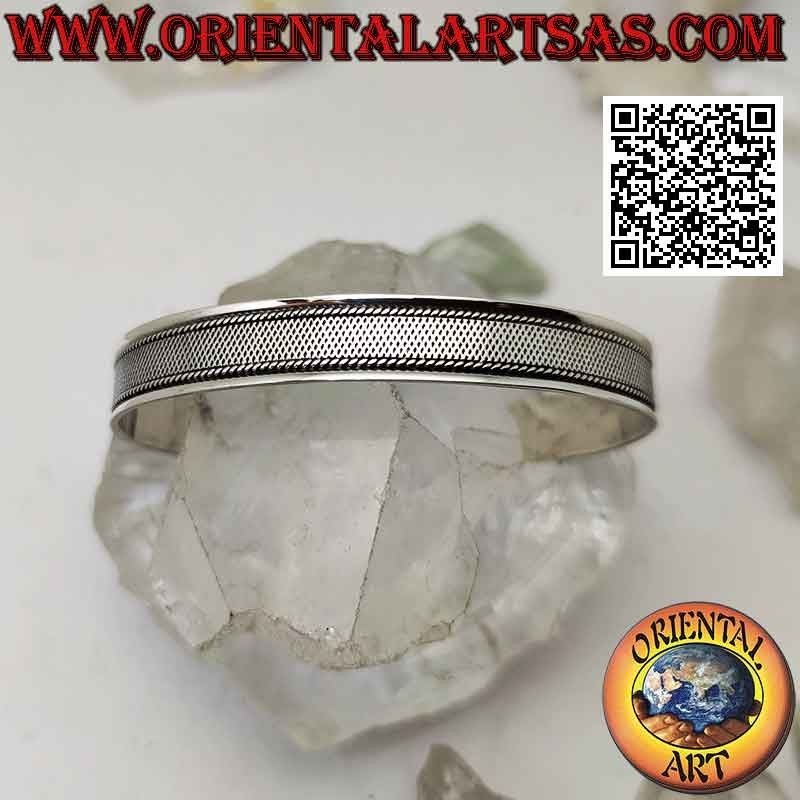 Bracelet rigide en argent 925‰ avec micro maille dense en bas-relief