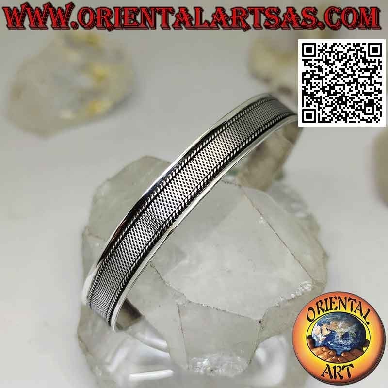 Bracelet rigide en argent 925‰ avec micro maille dense en bas-relief