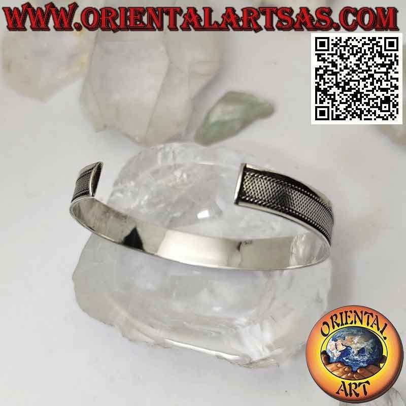 Bracelet rigide en argent 925‰ avec micro maille dense en bas-relief