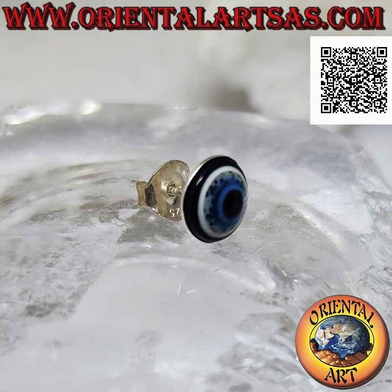 Mini boucle d'oreille en argent, l'oeil d'Allah (amulette contre le mauvais oeil et la malchance)