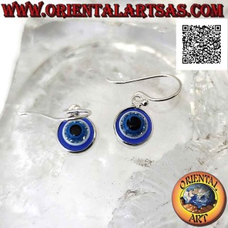 Boucles d'oreilles en argent, l'oeil d'Allah (amulette contre le mauvais oeil et la malchance) Ø 9 mm
