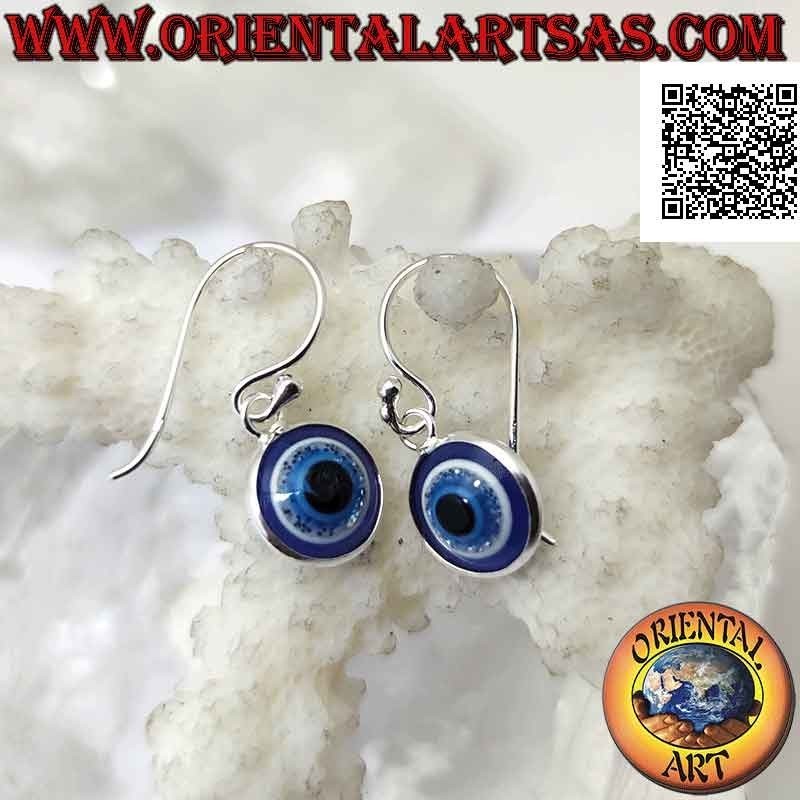 Pendientes de plata, el ojo de Alá (amuleto contra el mal de ojo y la mala suerte) Ø 9 mm