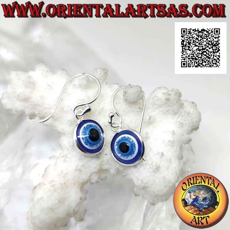 Pendientes de plata, el ojo de Alá (amuleto contra el mal de ojo y la mala suerte) Ø 9 mm