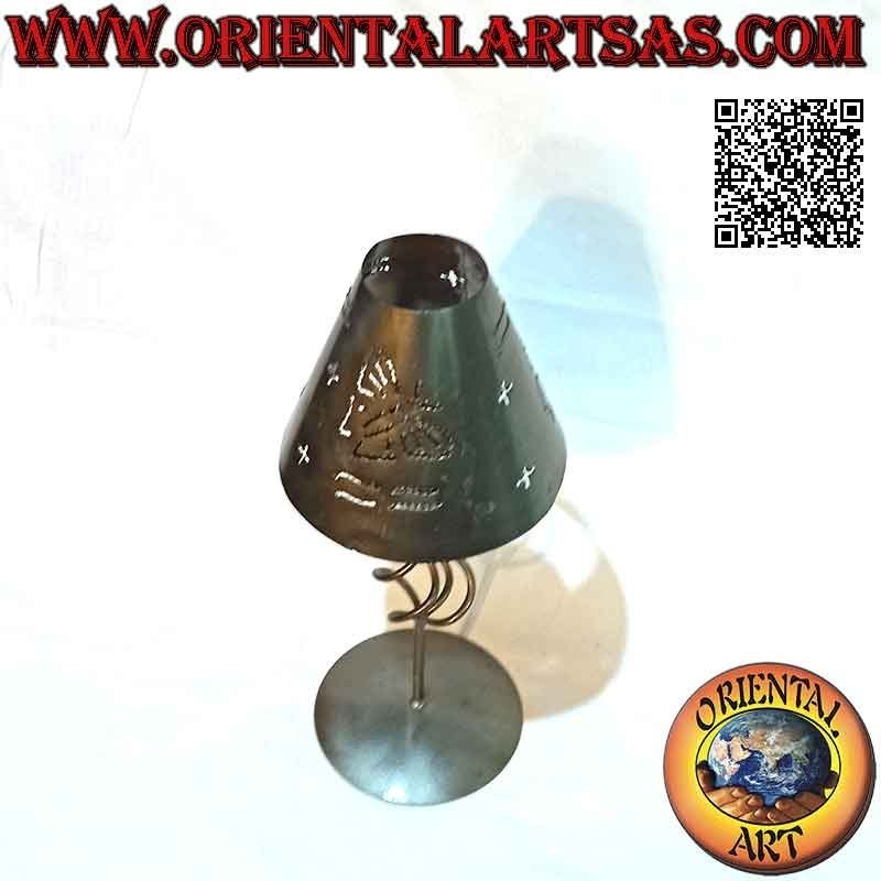 Handcrafted wrought iron "farfalle" perforated cone candle holder
