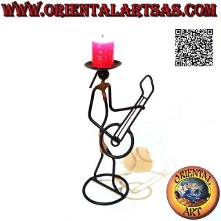 Candelabro "músico guitarrista" hecho a mano en hierro forjado