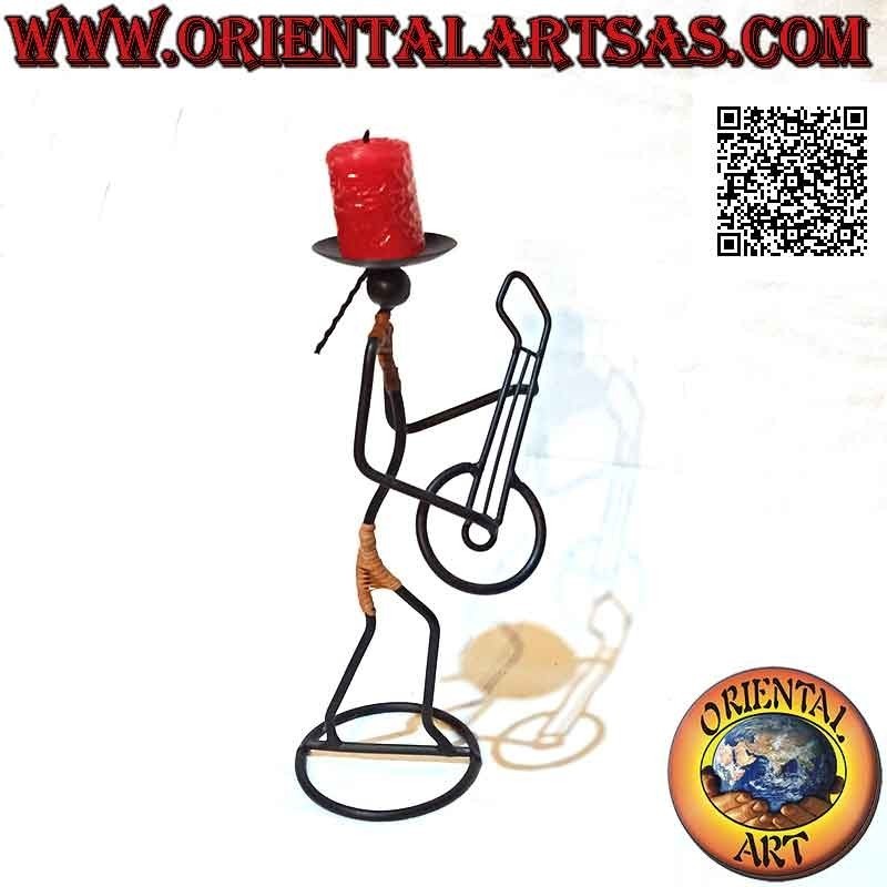 Candelabro "músico guitarrista" hecho a mano en hierro forjado