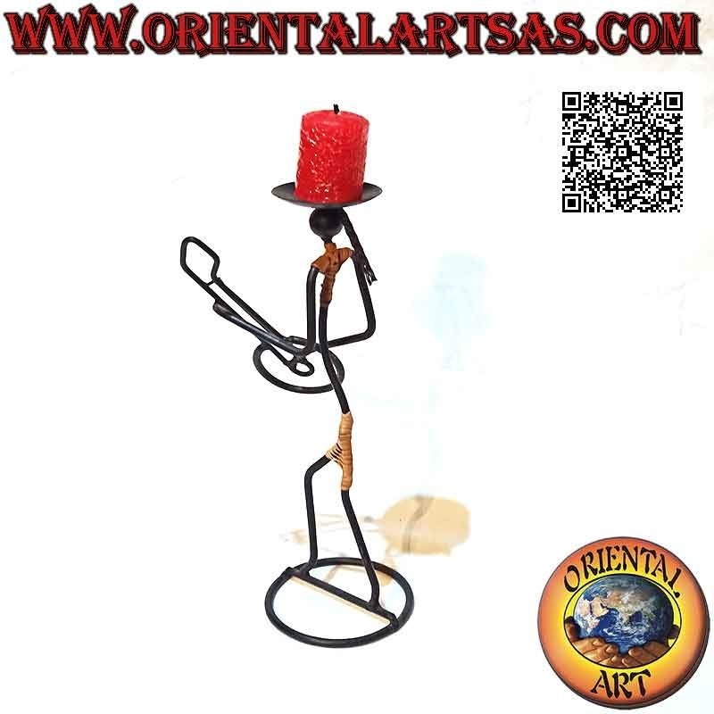 Candelabro "músico guitarrista" hecho a mano en hierro forjado
