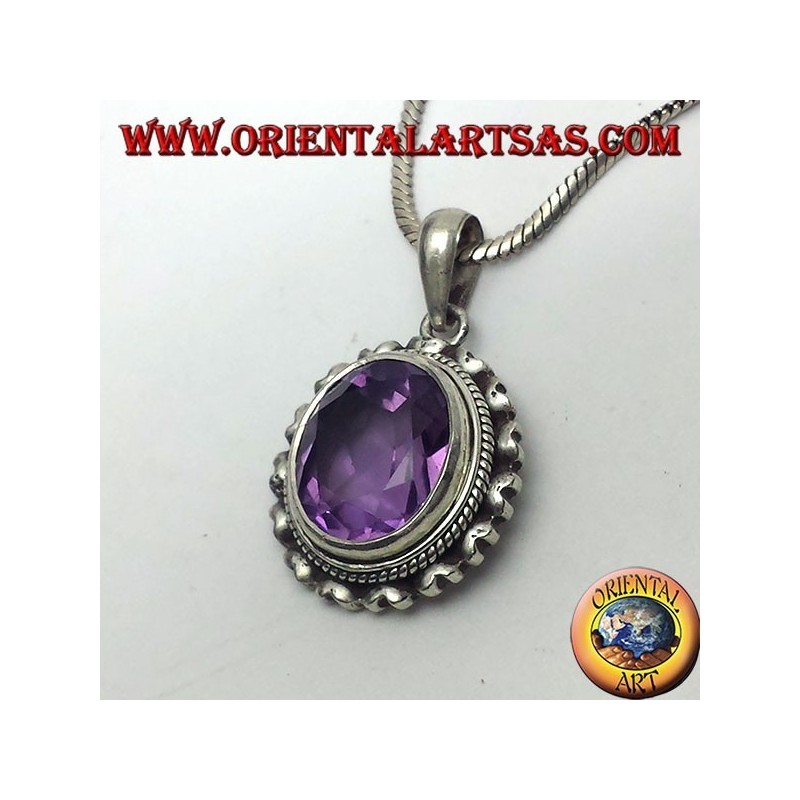silver pendant with beautiful real natural Amethyst